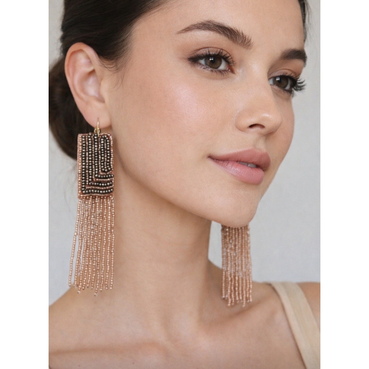 Kay Lee Natural Tone Beaded Fringe Earrings New 16$